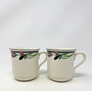 Set 2 Lenox Chinastone MIDNIGHT BLOSSOMS Mugs Coffee Cocoa Floral - Picture 1 of 7