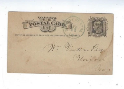 1877 Grundy Centre Iowa, UX5 Postal Card, Green Postmark, DPO - Image 1 of 2