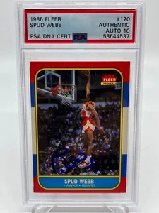 Spud Webb Atlanta Hawks 1986 Fleer #120 autógrafo firmado ADN PSA automático 10 - Imagen 1 de 2