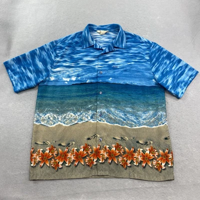 Vintage Guess Shirt Mens Extra Large Blue Camp Hawaiian Beach Resort Floral - Image 1 of 4
