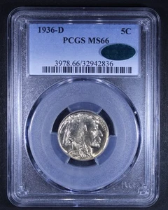 1936-D Buffalo Nickel - 5c PCGS MS66 CAC ✅ - Bright Coin! - Picture 1 of 4