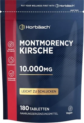 Montmorency Sauerkirsche Tabletten 10.000mg,180 Vegane Stk, 50:1 Kirsche Extrakt - Bild 1 von 4
