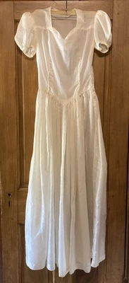 Antique Early 1900s Sheer Satin Ivory Young Ladies Garden Party Dress Great Cond - Image 1 of 4