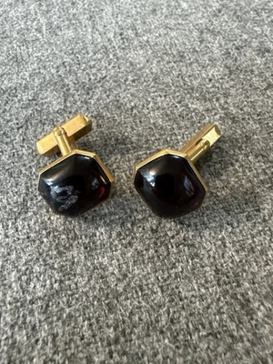 DE COLECCIÓN GEMELOS SWANK Tono Dorado Hexágono Rojo Vidrio Piedra Mediados de Siglo Hombre’s Joyero Foto 1 de 3