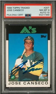1986 Topps Traded Jose Canseco Signed Rookie Baseball Card PSA 8 DNA Auto 10 - Picture 1 of 4
