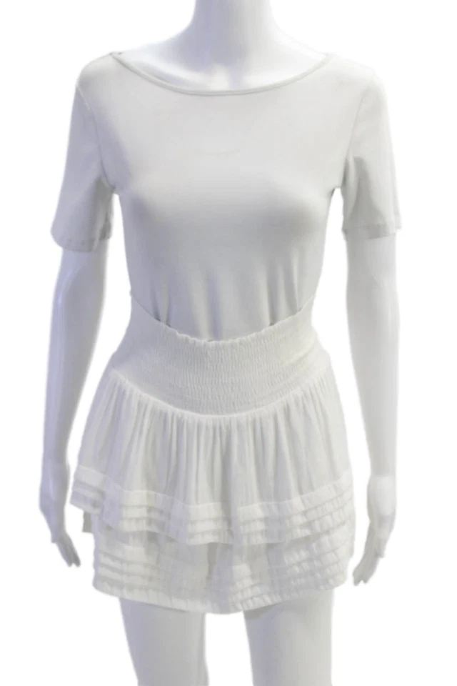 Mini-saia Ramy Brook feminina cintura borrada detalhe em camadas branca sólida tamanho XS - Imagem 1 de 4
