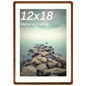 FLECHAZO Solid Walnut 12x18 Frame, Natural Wood 18x12 Picture Frame with Mat ... - Picture 1 of 9