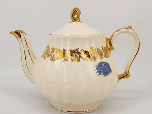 Sadler teiera avorio con disegno floreale oro ed etichetta originale vintage - Foto 1 di 5