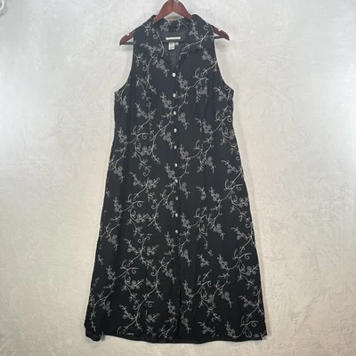 Coldwater Creek Dress Womens 18W Black Floral Embroidered Midi Prairie Cottage - Image 1 of 4