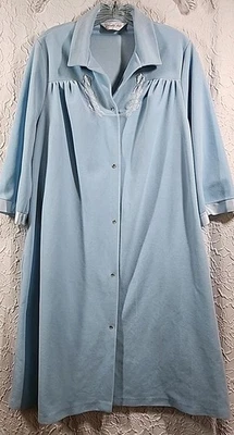Винтажный Vanity Fair дом халат пальто платье бархат светло-голубой Sz M ночная рубашка бабушка - Изображение 1 из 4