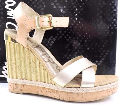 Sandália Sam Edelman argila tornozelo plataforma anabela natural/ouro claro tamanho 10,5 - Imagem 1 de 4