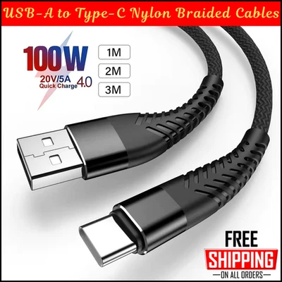 USB-A to USB-C Cable Braided Fast Charger Type C Lead For iPhone 17 16 Samsung - Image 1 of 4