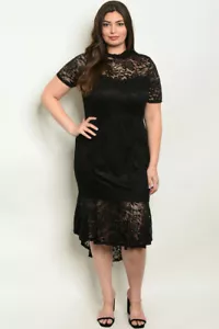 Womens Plus Size Black Lace Dress 1X High Low Lined - Picture 1 of 3
