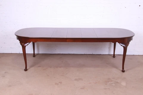 Henkel Harris Queen Anne Solid Mahogany Extension Dining Table, Newly Refinished Cover