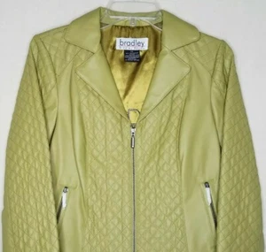 Bradley Bayou Womens Sz XS Leather Moto Jacket Lt Olive Quilted Full Zip New - Picture 1 of 5