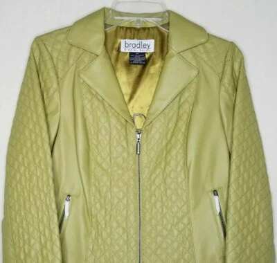 Bradley Bayou Womens Sz XS Leather Moto Jacket Lt Olive Quilted Full Zip New - Image 1 of 4