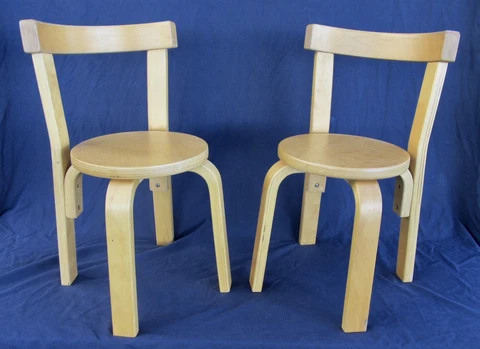 Pair Of Alvar Aalto MCM Modernist Birch Childrens Chairs Cover