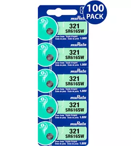 Murata 321 (SR616SW) Silver Oxide Watch Battery (100 Count) - Replaces Sony 321 - Picture 1 of 9