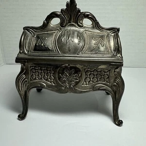 Vintage Art Nouveau Victorian Jewelry Box Casket Red Lining Nice Old Patina - Picture 1 of 12