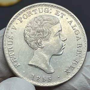 🇵🇹 Portugal Rey Pedro V 500 Reis “Cabeza Joven” FECHA CLAVE Plata 1855 UNC - Imagen 1 de 4