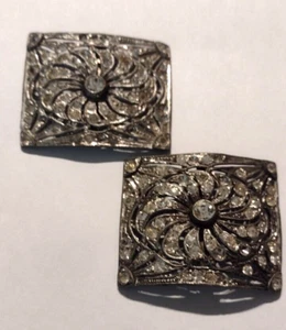 Vintage Pair Of Estate Rhinestone Paste Shoe Buckles - Picture 1 of 7