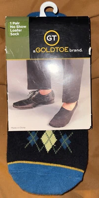 Gold Toe No Show Loafer Socks Black Argyle 1 Pair Men's Size 10-13 - Image 1 of 3