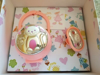 Box Porta Ciuccio E Catenella Spilla Argento Idea Regalo Nascita Battesimo Bimba - Immagine 1 di 4