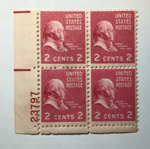 US 2 Cent President John Quincy Adams Block Of 4 1938 Scott #806 MNH/OG/VF. - Picture 1 of 1