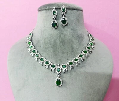 Gargantilla verde esmeralda circonita cúbica con pendientes boda mujer collar nupcial joyería regalo Foto 1 de 4