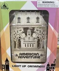 Disney Parks Epcot 40th America Adventure Wood Light Up Christmas Ornament New - Picture 1 of 3