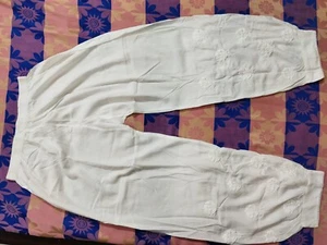 AFGHANI PANT PYJAMAS 100% COTTON HANDMADE CHIKAN EMBROIDERY ETHNIC PAJAMAS - Picture 1 of 4