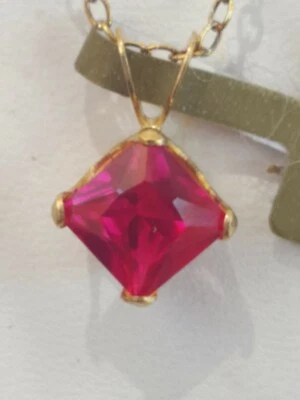Ruby Labcreated Princess Cut Pendant 14kt Solid Yellow Gold  - Image 1 of 4