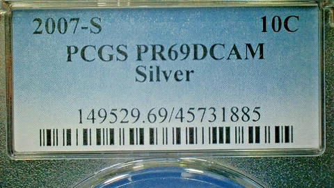 4th of JULY SALE EXTENDS--U.S. UNC. 2007-S PCGS PR69DCAM SILVER DIME-KM#195b Cover