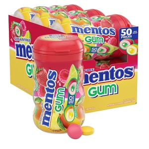 Mentos Sugar-Free Chewing Gum, Tropical, Red Fruit and Lime, Bulk, 50 Piece Bott - Picture 1 of 12