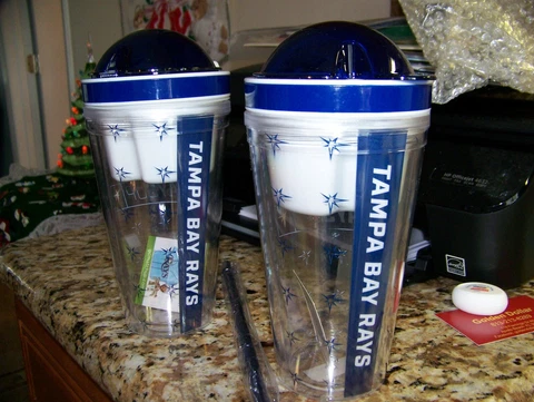 MLB Tampa Bay Rays Baseball Game Gift New Lot of 2 Tall Drink Glasses w Snack Cover