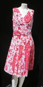 NEW RABBIT Designs US M 10 Red Pink Floral Cotton Fit & Flare Dress Sleeveless - Picture 1 of 7