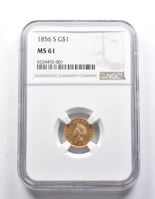 MS61 1856-S $1 cabeza de princesa india pieza de dólar de oro NGC *2526 Foto 1 de 3