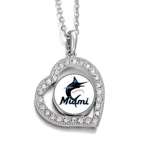 Miami Marlins Womens Sterling Silver Heart Necklace With Pendant D19 Cover