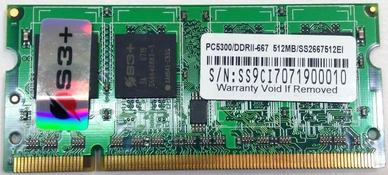 MEMORIA RAM 512MB PC5300 DDR2 667MHz SODIMM 200 PIN SS2667512EI S3+ - Immagine 1 di 1