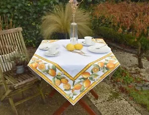 Tischdecke Jacquard Matelassé 100x100 cm weiß mit Zitronen aus Frankreich - Bild 1 von 6
