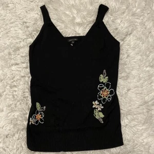 BCBGMAXAZRIA Youth Size XL Black Sleeveless Tank Top Floral Embroidered EUC - Picture 1 of 3