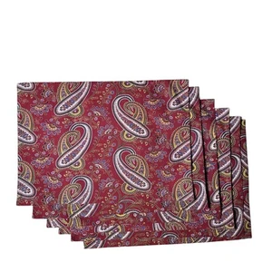 6 manteles individuales de tela Pottery Barn rojo oscuro estampado cachemir 100 % algodón 14x20" - Imagen 1 de 4