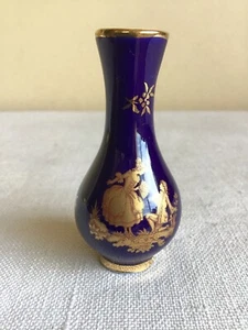 Vtg MIni Limoges France Cobalt Blue Gold Victorian Style Porcelain Vase 2.5"H - Picture 1 of 9