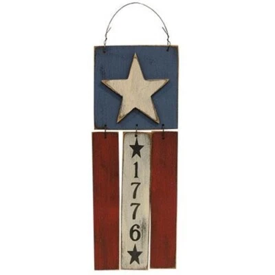 New Primitive Patriotic Distressed 1776 Wooden Hanging Flag  12"L  - MADE IN USA - Image 1 of 2