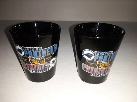 Carolina Panthers Super Bowl 38 Black Shot Glass ( set of two ) Cover