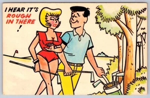 Postal de arte cómico cromada vintage I Hear It's Rough In There, humor de golf - Imagen 1 de 2