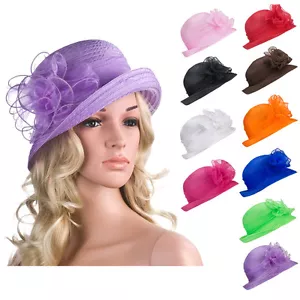 Einfarbig 1920er Damen Sommer Organza Bowler Sonnenhut Derby Tee Party A267 - Bild 1 von 100