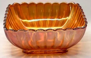 1920'S RUFFLED EDGE SQUARE MARIGOLD CARNIVAL GLASS BOWL, 14X14 CM - Picture 1 of 6