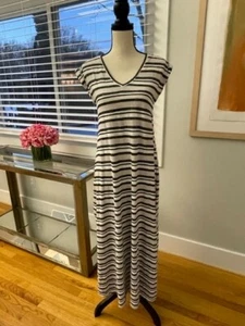Lou & Grey for Loft Size S Striped Maxi Dress V Neck Rolled Sleeve Cuff NWOT - Picture 1 of 9