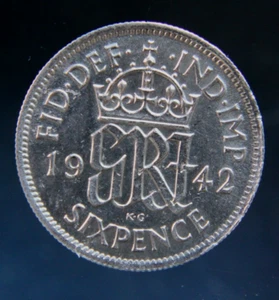 Great Britain, Six Pence 1942 silver coin, #3 - Picture 1 of 2